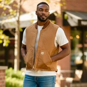 Carhartt Mens Brown Canvas Firm Duck Insulated Rib Collar Vest 5XL Relax-Fit NWT